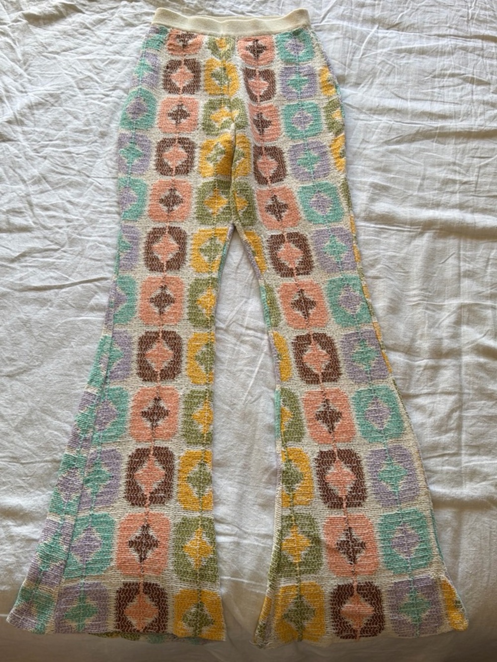 Zara Pastel Mosaic Knit Flared Pants